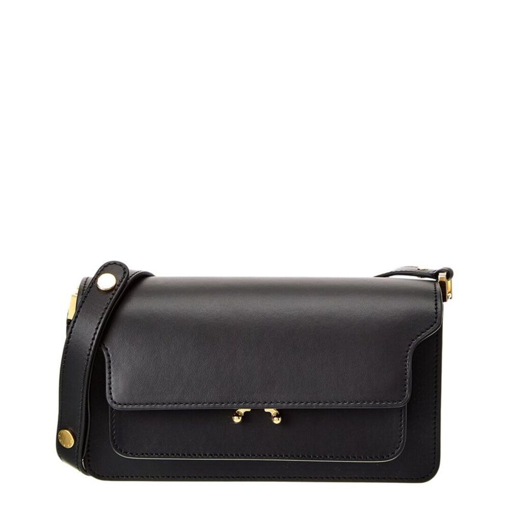 Marni Trunk E/W Leather Shoulder Bag, Black